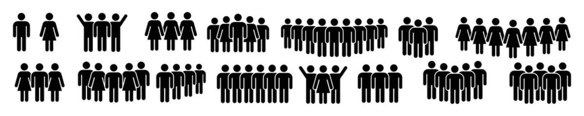 People icon set in flat style, team person, crowd, population, group isolated on white background, Vector illustration