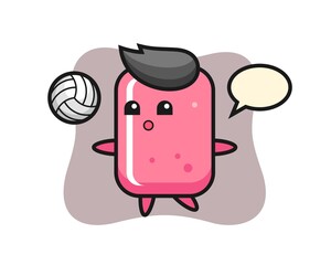 Character cartoon of bubble gum is playing volleyball