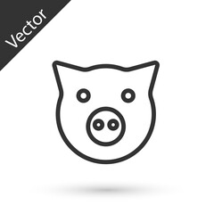Grey line Pig icon isolated on white background. Animal symbol. Vector