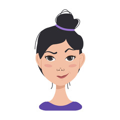 Icon of facial expressions avatars of an oriental woman with different emotions
