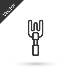 Grey line Garden rake icon isolated on white background. Tool for horticulture, agriculture, farming. Ground cultivator. Housekeeping equipment. Vector