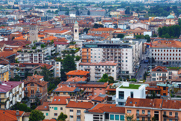 Fototapeta na wymiar Aerial panoramic view of the residential buildings in Lower Bergamo (Citta Bassa). Italy.