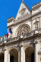 View of the Сity hall building of the 1st arrondissement of Paris, France The building has an eclectic architecture but largely inspired by the Gothic style.