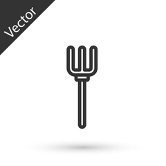 Grey line Garden pitchfork icon isolated on white background. Garden fork sign. Tool for horticulture, agriculture, farming. Vector