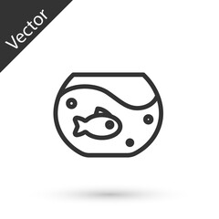 Grey line Aquarium with fish icon isolated on white background. Round glass aquarium. Aquarium for home and pets. Vector