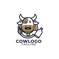 Cute cow flat logo design element