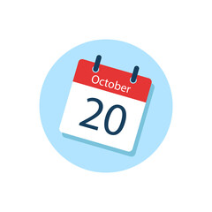 White daily calendar Icon October in a Flat Design style. Easy to edit Isolated vector Illustration.