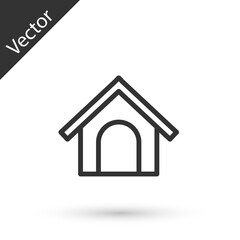 Grey line Dog house icon isolated on white background. Dog kennel. Vector