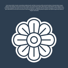 Blue line Flower icon isolated on blue background. Vector