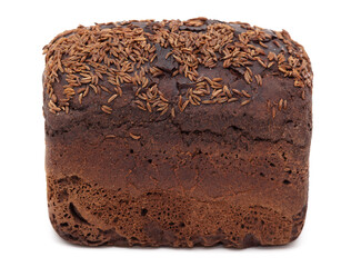 Rye bread sprinkled with cumin seeds on a white plate.
