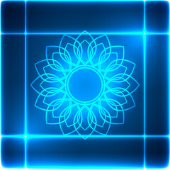 Glowing fantastic pattern on a blue background. Mandala.