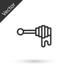 Grey line Honey dipper stick with dripping honey icon isolated on white background. Honey ladle. Vector