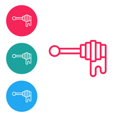 Red line Honey dipper stick with dripping honey icon isolated on white background. Honey ladle. Set icons in circle buttons. Vector