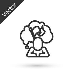 Grey line Man holding flag icon isolated on white background. Victory, winning and conquer adversity concept. Vector