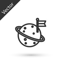 Grey line Moon with flag icon isolated on white background. Vector