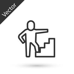Grey line Stair with finish flag icon isolated on white background. Career growth business concept. Concept of business development. Vector