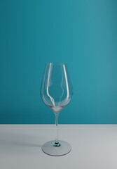 Empty Luxury Wine Glass on Turquoise Beautiful Background. Rendering from 3D.