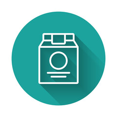 White line Online ordering and fast food delivery icon isolated with long shadow background. Green circle button. Vector