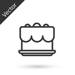 Grey line Cake icon isolated on white background. Happy Birthday. Vector