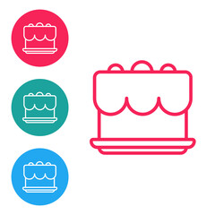 Red line Cake icon isolated on white background. Happy Birthday. Set icons in circle buttons. Vector