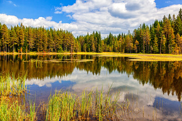 Amazing morning view of Shiroka polyana dam, West Rhodope moumtains, Bulgaria