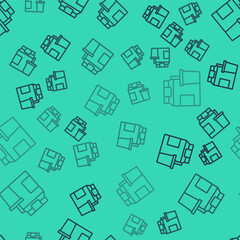 Black line Online ordering and fast food delivery icon isolated seamless pattern on green background. Vector