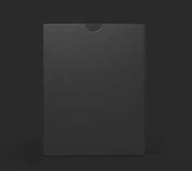 Black Flat Carton cardboard Box Mockup, Software Box, package, container, 3d rendering isolated on dark background
