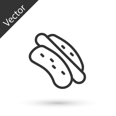 Grey line Hotdog sandwich icon isolated on white background. Sausage icon. Fast food sign. Vector