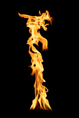 Isolated flame column. Flames of fire. Bright orange column of fire. © raland