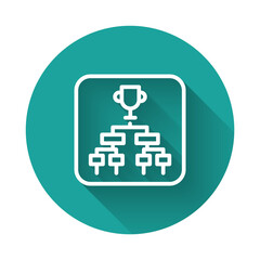 Obraz premium White line Results and standing tables scoreboard championship tournament bracket icon isolated with long shadow background. Green circle button. Vector