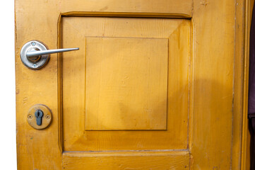 part of old wooden door. background, yellow craquelure