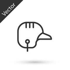 Grey line Baseball helmet icon isolated on white background. Vector