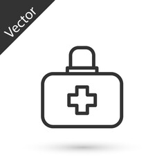 Grey line First aid kit icon isolated on white background. Medical box with cross. Medical equipment for emergency. Healthcare concept. Vector