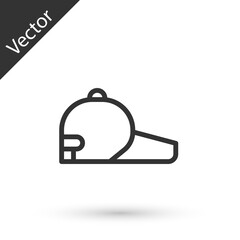 Grey line Baseball cap icon isolated on white background. Sport equipment. Sports uniform. Vector