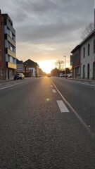 Sunset in the middle of the road