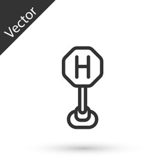 Grey line Hospital road traffic icon isolated on white background. Traffic rules and safe driving. Vector