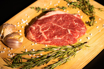 Marbled beef steak with thyme and garlic