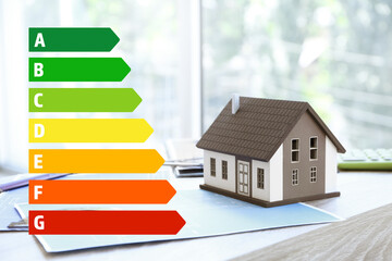 Figure of house with energy efficiency rating