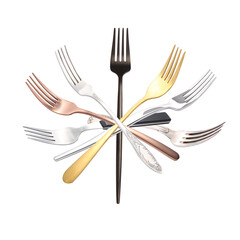 Different forks on white background