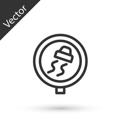 Grey line Slippery road traffic warning icon isolated on white background. Traffic rules and safe driving. Vector