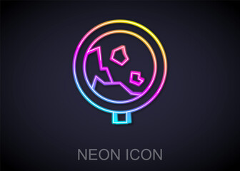 Glowing neon line Road sign warning avalanche rockfall landslides icon isolated on black background. Traffic rules and safe driving. Vector