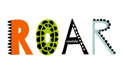 Roar dino text for posters, prints, banners. Vector illustration.