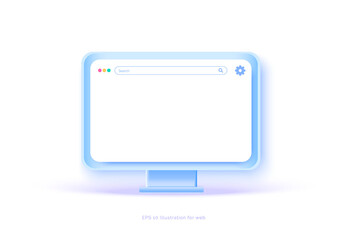 Mockup 3D monitor on a white background. Personal computer laptop. Isolated. Vector illustration 3D...