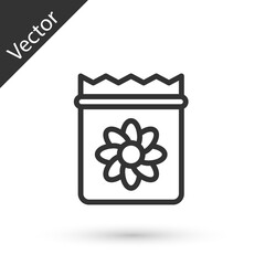 Grey line Pack full of seeds of a specific plant icon isolated on white background. Vector
