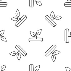 Grey line Sprout icon isolated seamless pattern on white background. Seed and seedling. Leaves sign. Leaf nature. Vector