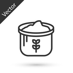 Grey line Bag of flour icon isolated on white background. Vector