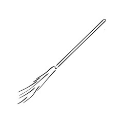 Black outline vector broom on white background.