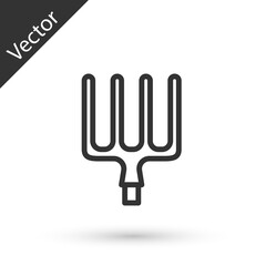 Grey line Garden pitchfork icon isolated on white background. Garden fork sign. Tool for horticulture, agriculture, farming. Vector