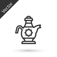 Grey line Islamic teapot icon isolated on white background. Vector