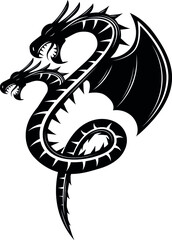 Fototapeta premium tattoo. black dragon with two heads. wings. black and white. dinosaur. logo. abstract